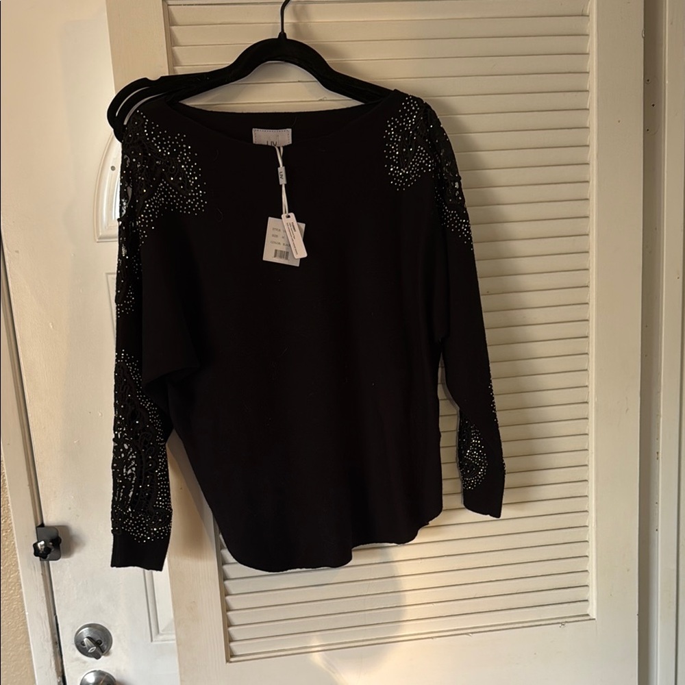 Black Sweater with Embellished Sleeves